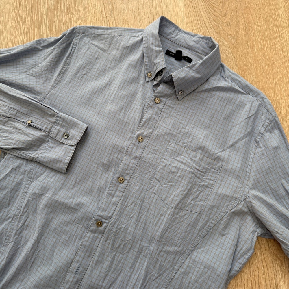 John Varvatos USA Check Button Down Shirt Mens Large Blue Roll Tab Long Sleeve